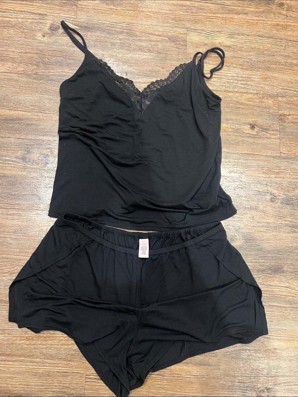 Victoria's Secret Black Lace-Trim Cami & Shorts Pajama Set